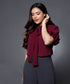 Sleeve Detailed Neck Tie Red Top